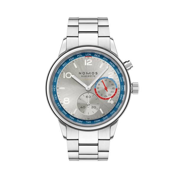 Club Sport neomatik Weltzeit silber von NOMOS Glashütte bei Juwelier Müller in Kempten und Oberstdorf